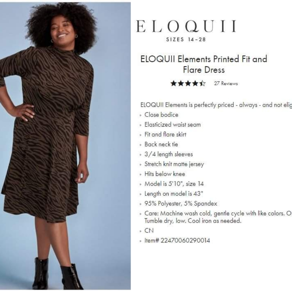 ELOQUII ELEMENTS ZEBRA PRINT FIT AND FLARE DRESS